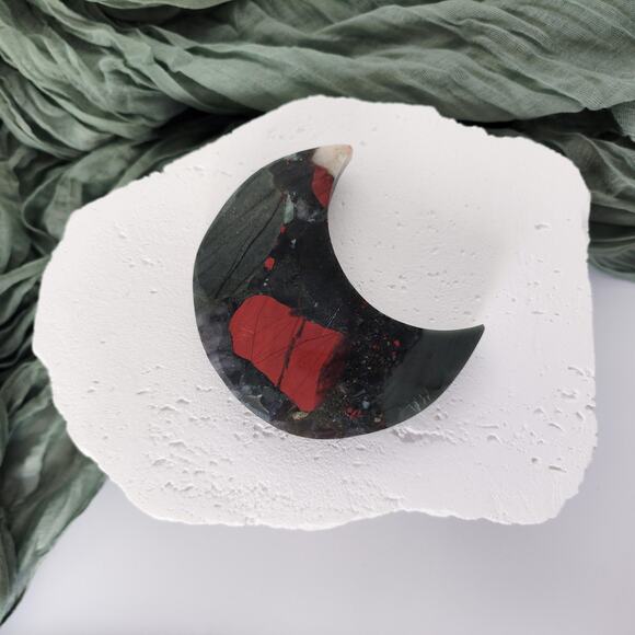 African Bloodstone Moon Crystal Carving - Picture 1 of 6